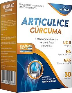 Articulice Curcuma com Glucosaminoglicanos Ácido Hialuronico Colageno Tipo 2 com Curcuma Colageno Suplemento para Articulações Mobilidade e Flexibilidade 30 comprimidos
