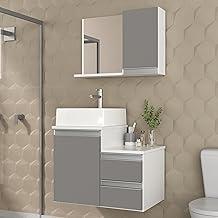 Gabinete Banheiro Desmontado com Cuba e Espelho Cross 60cm (Branco/Cinza)