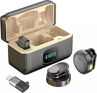 Microfone de Lapela Sem Fio com Cancelamento de Ruido Profissional para iPhone e Android Bluetooth 2,4G Clip Magnetico Estojo de Carregamento Audio Premium para Vlog Live YouTube Podcast