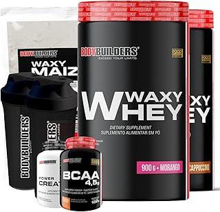 Kit 2x Waxy Whey 900g + Waxy Maize 800g + Power Creatina 100g + BCAA 4,5 100g + 2x Coqueteleira - Bodybuilders (Morango e Cappuccino)