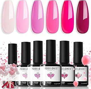 modelones Pink Gel Nail Polish Set 6 Colors, Hot Pink Tones Neon pink White Gel Polish Magenta Light Soft to Dark 2025 Spring Summer Nail Art Kit for Women Girl Nail Lovers Gift Salon DIY
