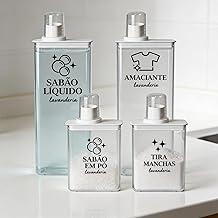 KIT 4 Dispenser 2,6L e 1,3L Branco com Adesivos - Organizador de Cozinha e Lavanderia, Recipiente para Sabão Líquido, Amaciante, Sabão em Pó e Líquido, Tira Manchas