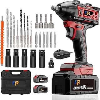Chave de Impacto e Parafusadeira Sem Fio 48V com 2 Baterias 2.0Ah, Motor Brushless 680NM, Kit Completo para Trabalho Contínuo, Construção e Mecânica