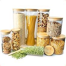 Potes de vidro com tampa de bambu - Potes de Vidro Herméticos com Tampa de Bambu - 9 un