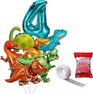 Kit Balão Número Metalizado + 6 Mini Balões Dinossauros 31cm Metalizados, Decoração Festa De Aniversário (Azul Tif, 4)
