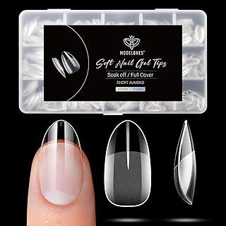 Modelones Short Almond Fake Nail Tips - 510Pcs Gel Tips Pre-shaped Half Matte Full Cover Clear Acrylic Gel Kit False Press on Nails for Extension DIY Salon 15Sizes