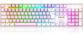 TECLADO MECANICO GAMER REDRAGON MITRA ROSA E BRANCO RGB COM SWITCH AZUL