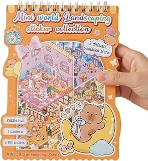 Livro de Adesivos 3D Mini World Scenic Book, 6 Cenários Interativos DIY com Stickers para Decoração, Atividade Criativa para Adultos e Crianças (Laranja) com 27.13% de desconto por R$ 31,26 na amazon