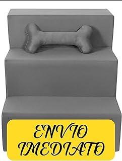 Escada Escadinha para Pet 3 Degraus Gato e Cachorro Ideal para Sofá e Cama Espumada Resistente Luxo (com Osso incluso) Suporta até 60Kg (Cinza) - Jrc Moveis