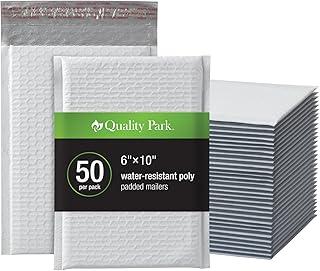 Quality Park Envelopes de bolha, 15 x 23 cm, envelopes de poliéster branco, envelopes acolchoados, envelopes de envio, resistente à água, autovedação, 50 por caixa (QUA85856), plástico