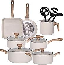 Jogo de Panelas Cerâmica Antiaderente Indução 10 Peças, Compatível com Fogão de Indução, Gás e Elétrico, Branco