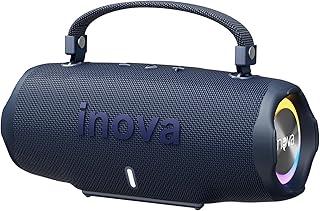 INAVA Caixa de Som Bluetooth 5.4 com Música 12 Horas por Dia - Som Estéreo Explosivo, Luzes RGB Coloridas, Impermeável IPX6 - Sua Companheira Perfeita para Praia, Acampamento e Festas (Azul)
