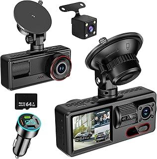 Câmera de Carro 1080P FHD com Dupla Câmera (Frontal e Traseira), Visão Noturna, Tela IPS 2.0'', Ângulo de 170°, WDR, Cartão de 64GB Incluso