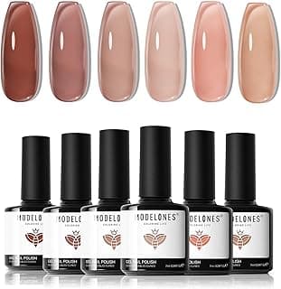 modelones esmalte em gel gelatinoso, 6 cores nude marrom rosa esmalte em gel neutro design de arte de unha translúcido lâmpada de LED para manicure salão faça você mesmo presente para meninas mulheres com 10% de desconto por R$ 71,09 na amazon