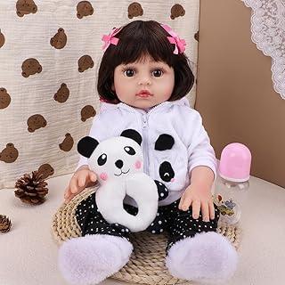 Bebê Reborn Boneca Silicone Menina Panda Original 48cm Olhos Castanhos