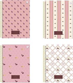 Kit de Cadernos, Animativa, 1 Matéria, Capa Dura, Sweet Cherry, 80 Folhas, Pacote com 4