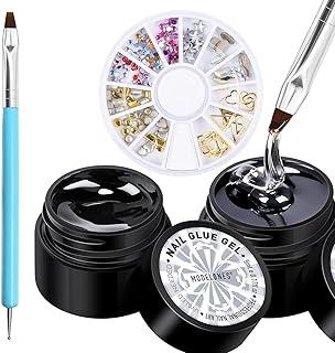 modelones Rhinestone Glue No Wipe Nail Gem Glue Super Strong Adhesive with Nail Charms & Dual-Use Brush, 2×5 ml