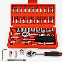 Kit de Ferramentas Profissional com 46 Peças, Maleta Vermelha Compacta, Soquetes, Bits, Chaves Allen, Catraca 1/4", 24x24x5cm