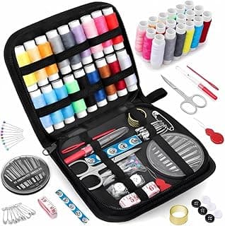 Kit de Costura Completo com 96 Peças Estojo Portátil com Alça, Linhas Coloridas, Tesoura, Agulha, Fita Métrica, Dedal, Botões e Acessórios Ideal para Viagem, Casa e Emergências