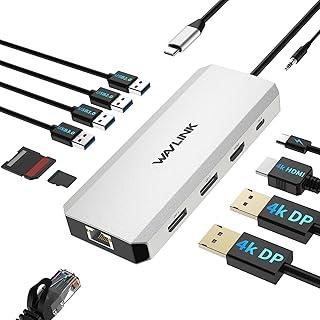 Estação de acoplamento para laptop, hub USB C triplo com 12 em 1 para Windows com DP duplo, HDMI, PD de 85 W, Gigabit Ethernet, portas USB 3.0/2.0, leitor de cartão SD/TF, microfone/áudio