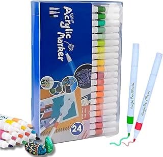 Conjunto de Canetas Acrílicas Triangulares para Artesanato e Pintura em Pedra, Madeira, Tela, Vidro e Cerâmica – Marcadores de Tinta Acrílica para Crianças e Adultos (Ponta simples-24 cores) com 10.01% de desconto por R$ 17,99 na amazon