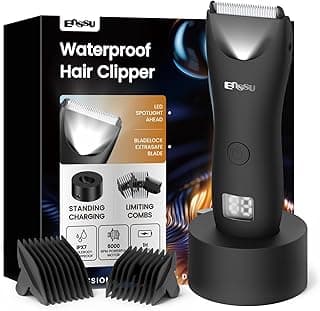 ENSSU Aparador de pelos corporais masculino – Aparador Meridiano à prova d'água com luz LED, motor rápido de 6000 RPM, 5 configurações de comprimento, IPX7 para púbico, peito e bolas (Preto)