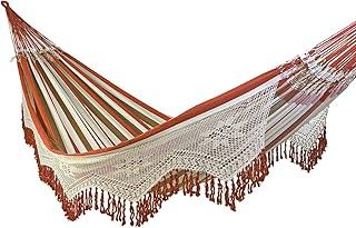 Rede de Dormir e Descanso Duquesa Casal Extra Varanda Crochê 100% Algodão Jaguaruana. (Telha,Bege e Caramelo)