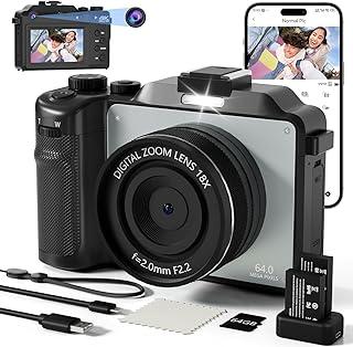 Câmera Digital 4K para fotografia, LucZeng Câmera Vlogging de 48 MP para YouTube com cartão TF de 64 GB, tela LCD de 3", antirvibração, zoom digital de 18x, câmeras digitais compactas para viagens