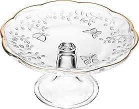 LYOR - Prato de Cristal Ecológico para Bolo com Pé New Butterfly com Fio de Ouro 19cm x 9cm