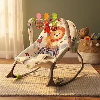 Cadeira Balanço Descanso do Bebê 18Kg Música Cinto Ajustável (Bege)