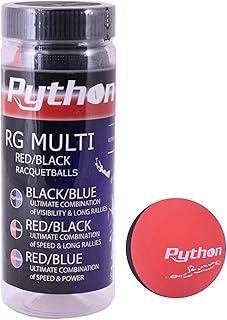 Bolas de raquete multicoloridas Python 3 Ball Can RG (endossado pela lenda de raquetebol Ruben Gonzalez!) (vermelho/azul, vermelho/preto, preto/cores disponíveis)