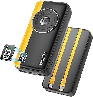 Power Bank 20000mAh, Basike Carregador Portátil 2 Saídas USB-A(até 22.5W) + Tipo-C(até 22.5W) com Cabo, Carregamento Rápido, Led Indicador de Bateria Proteção Inteligente (Preto)