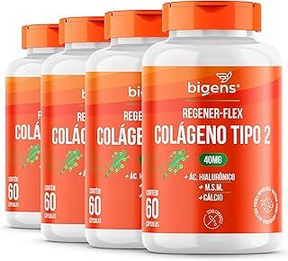 Regener Flex, Colágeno tipo 2 40mg, ácido hialurônico, M.S.M., Cálcio, Biogens, Kit 4x 60 cápsulas