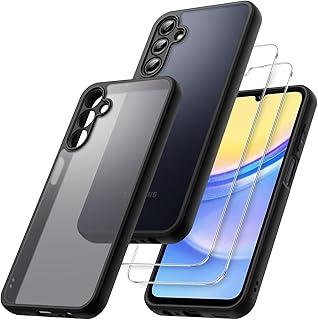 JETech 3 em 1 Capa Fosca para Samsung Galaxy A15 5G / 4G 6,5 Polegadas, com Protetor de Tela Vidro Temperado de 2 Pacotes, Case Capinha de Telefone Fosca com Proteção para Câmara (Preto)