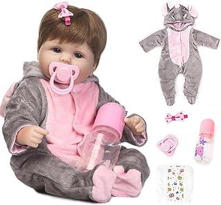 Bebê Reborn Boneca de Silicone Menina Olhos Azuis 48cm Pode Dar Banho