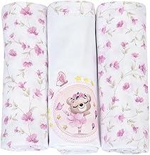 Kit 3 Cueiros para Bebê 80x80cm 100% Algodão com Estampas Suaves – Toque Macio, Respiráveis, Ideais para Enxoval e Maternidade (Rosa)