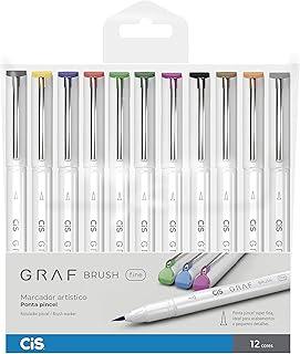 Marcador Artístico Ponta Pincel, CiS, Graf Brush Fine, 12 Cores