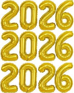Balão Número 2026 Metalizado Mylar para Decoração de Festa, Ano Novo, Formatura ou Reveillon – Cores Dourado, Prata, Branco – Tamanhos 16", 32", 40" (DOURADO, 32")