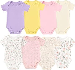 Kit 5 Body Manga Curta Bebê de Algodão Verão Menina (5 Peças Menina G, 2 Estampados e 3 Lisos)