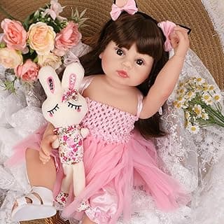Boneca Bebê Reborn de Silicone Menina Coelho Pode Dar Banho 55cm Olhos Castanhos Saia Rosa (Princesa Rosa) com 10.17% de desconto por R$ 159,90 na amazon
