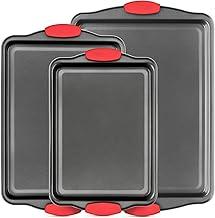 BEMMY Kit 3 Formas Antiaderentes para Forno, em Aço Inoxidável, de Qualidade Profissional para Restaurantes, com Alças de Silicone Vermelhas