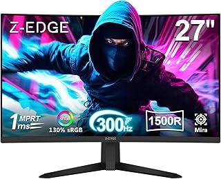 Monitor Gamer Curvo 27 polegadas Z-Edge, FHD 1080P, 300 Hz, 280 Hz e 240 Hz, monitor pc 1500R, MPRT de 1 ms, 2 portas DP 1.4 e 2 portas HDMI 2.0, Ajuste de Inclinação, Suporte VESA, Sem Bordas
