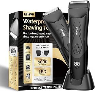ENSSU Aparador de pelos corporais para homens: aparador e barbeador 2 em 1 com luz LED para testículos/púbis/virilha, aparador à prova d'água para homens, barbear sem cortes, aparagem suave