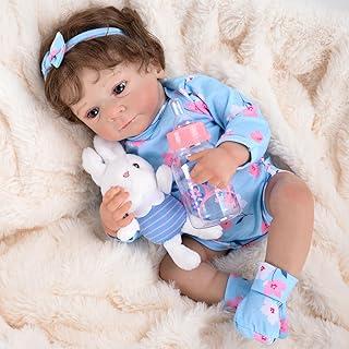 Bebê Reborn Menina Boneca Realista de Silicone Olhos Azuis 48cm Pode Dar Banho