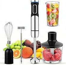 Mixer portátil sem fio 5 em 1, 30 minutos de duração da bateria, Ajuste de 8 velocidades, Com triturador, 304 lâmina de aço inoxidável, batedor de ovos, borbulhador e copo de medição, Ampla voltagem