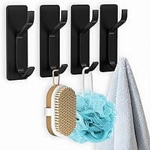 4 Peças Ganchos Adesivos de Aço Inox 3M - Gancho para Parede, Porta, Banheiro, Cozinha e Quarto - Pendurar Toalha, Roupa, Chave e Varão de Cortina (Preto)