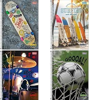 Kit com 4 Cadernos de 12 Matéria, Tilibra, Capa Dura, Zoom+ Masculino, 240 Folhas, Capas Sortidas