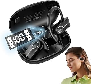 H'MASTON Fone de Ouvido Bluetooth Fone Sem Fio Esportivo com Microfone para iPhone Samsung Android Tela de LED RS-51 (Preto)