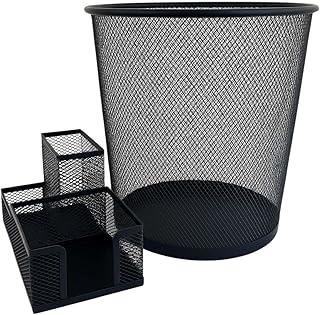 Lixeira Metal Escritorio Preta 8,5 Litros + Porta Canetas Lápis e Acessórios Organizador de Mesa Durável e Estável Home Office Estações de Trabalho Organização e Decoração Funcional Kit Escritório