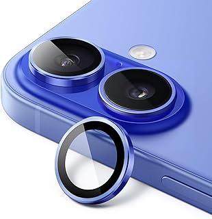 JETech Protetor de Lente de Câmera para iPhone 16 6,1 Polegadas e iPhone 16 Plus 6,7 Polegadas, Anel Individual de Metal de Vidro Temperado 9H, HD Claro, 1 Conjunto (Ultramarino)